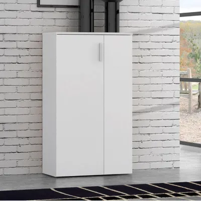 Immagine prodotto di Mobile multiuso scarpiera 2 ante con 5 ripiani colore bianco Lucio 69x34x120H
