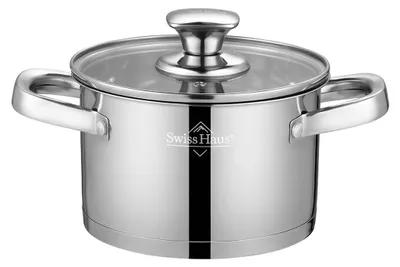 Produktbild von SWISS HAUS, Edelstahltopf mit Glasdeckel, 16 cm, Silber