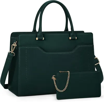 Produktbild von RAINSMORE Damen Shopper Handtasche 15.6 Zoll Kunstleder Laptop Business Büro grün