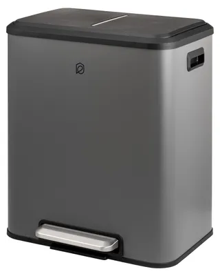 Immagine prodotto di Cestino eluno, 2 scomparti da 15 litri ciascuno, secchi interni in plastica, coperchio con chiusura ammortizzata, grigio