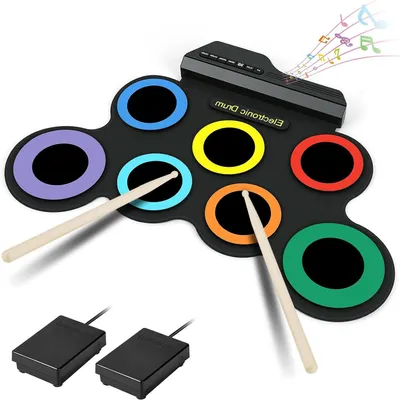 Immagine prodotto di Batteria elettronica - Batteria pieghevole - Strumenti musicali - 7 pad percussivi - Pieghevole - Nera