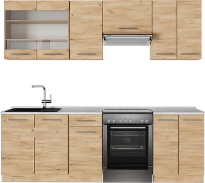 Produktbild von Küchenzeile Vicco Fame-Line Goldkraft Eiche 240 cm , AP Marmor, Model 56894