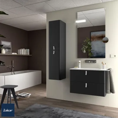 Productafbeelding van Wandkast UNIIQ 800, 2 lades met soft-close sluiting, mat zwart, 797 x 540 x 450 mm
