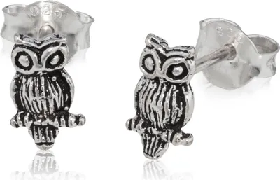 Produktbild von Paar Ohrstecker Eule Uhu 925 Silber 7mm Keltische Amulett Ohrringe oxidiert