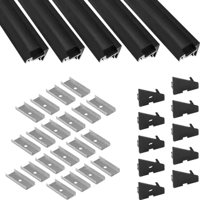 Produktbild von 5x A20 LED Profil 2m - Schwarz inkl. Abdeckung schwarz, Halter & Endkappen