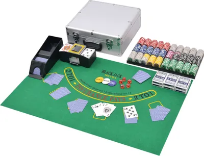Produktbild von Kombiniertes Poker/Blackjack Set mit 600 Laserchips Aluminium
