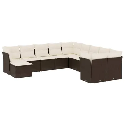 Produktbild von vidaXL 11-tlg. Garten-Sofagarnitur mit Kissen Braun Poly Rattan