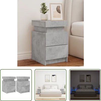 Produktbild von The Living Store Nachttische mit LED-Leuchten 2 Stk. Betongrau 35x39x55 cm