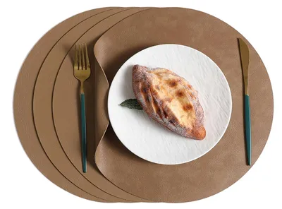 Platzsets aus Kunstleder, 33 cm, rund, 4 Stück, dunkelbraun+braun
