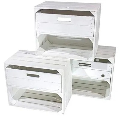 Produktbild von Wandregal mit Schubladen aus Holz, im Shabby-Chic-Stil