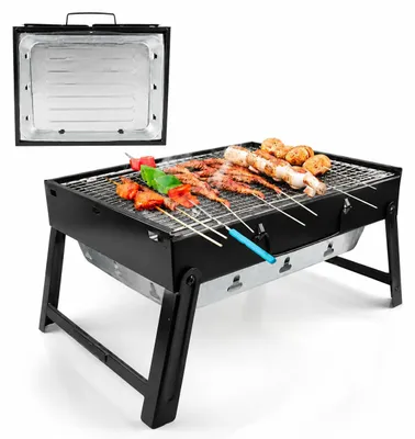 Productafbeelding van Draagbare roestvrijstalen houtskoolgrill voor BBQ, camping en outdoor, 34 x 27 x 20 cm