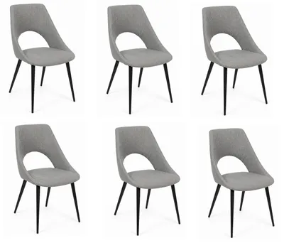 Immagine prodotto di Eleganti sedie da pranzo, set di 6, colore grigio, rivestimento in tessuto, gambe nere, design moderno
