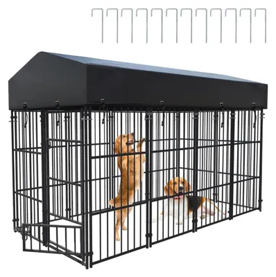 Produktbild von Outdoor Hundezwinger Hundelaufstall - Größe L 165 cm - Schweres Metallgehege - Geschweißter Draht für Hunde/Geflügel - Wasserdichte Abdeckung - Schwarz