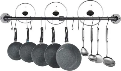 Image de Étagère de cuisine 100 cm, fixation murale, amovible, noire