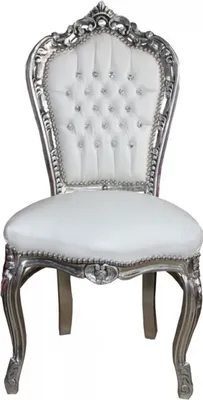 Produktbild von Casa Padrino Barock Esszimmer Stuhl Weiß/Silber mit Bling Bling Glitzersteinen - Möbel