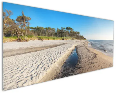 Produktbild von Wallario Küchenrückwand aus Glas, Größe: 125 x 50 cm, Motiv: Einsamer Strand am Meer - Blauer Himmel | Spritzschutz | abwischbar | pflegeleicht | in