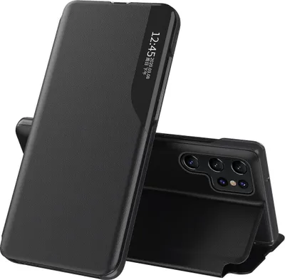 Image de Etui à rabat pour Samsung Galaxy S23 Ultra, étui en cuirPolyuréthaneavec fenêtre et fonction stand noir