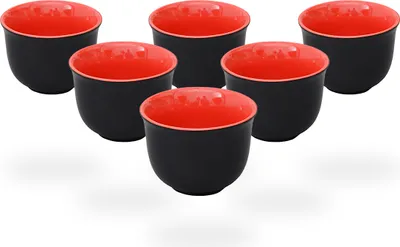 Obrázok produktu pre Nelly šálky na čaj / Teacups / 6 keramických šálok, každá s objemom 120 ml, červená/čierna