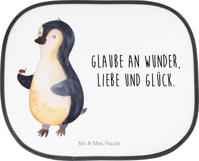 Produktbild von Mr. & Mrs. Panda Sonnenschutz Autoscheibe Pinguin Marienkäfer - Weiß - Geschenk, Pinguine, Auto, für, Kleine Wunder, Sonnenblende, Lebensfreude, saugnapf, Glück, Liebe