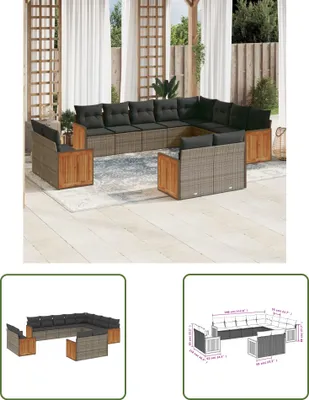 Produktbild von The Living Store 12-tlg. Garten-Sofagarnitur mit Kissen Grau Poly Rattan
