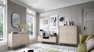 Produktbild von Wohnzimmer-set MONO 1 TV-Schränke MRTV154 + Kommode MK104 + Kommode mit Schublade MKSZ104 Sandbeige mit Goldene Rahmen