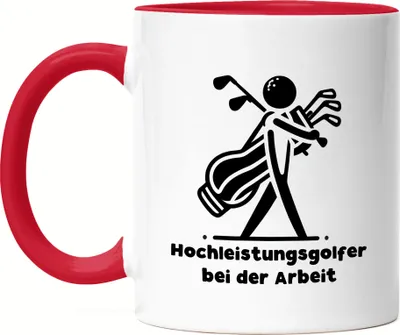 Produktbild von Hochleistungsgolfer bei der Arbeit Silhouette Golfbag Tasse Rot - Golfschläger Geschenkidee