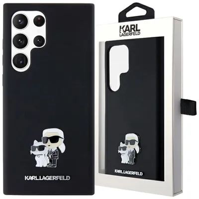 Produktbild von Karl Lagerfeld KLHCS24LSMHKCNPK S24 Ultra S928 hardcase schwarz Silicone Karl&Choupette Metal Pin Schutzhülle