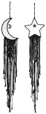 Traumfänger Mondstern Boho Wanddeko 20x100 cm Schwarz