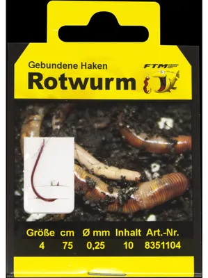 Produktbild von FTM Angelhaken Rotwurm Haken gebunden 4 Ø 0,25 mm