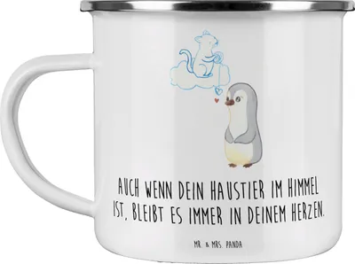 Produktbild von Mr. & Mrs. Panda Emaille Becher Trauerbewältigung Haustierverlust - Weiß - Geschenk, Trösten, Vertrauem, Lebenshilfe, Zuversicht, Tasse, Trost, Teetasse, Teebecher, Pott