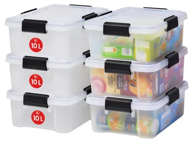 Produktbild von Iris Ohyama Luftdichte Kunststoff-Aufbewahrungsboxen mit Deckel, 10L, 6er-Set, T