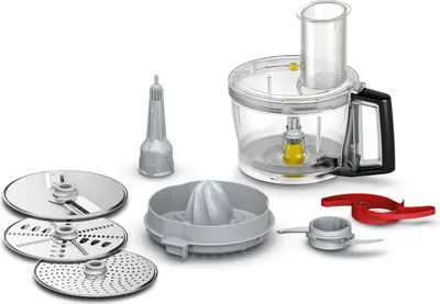 Produktbild von Bosch Zubehör-Set VeggieLove Plus MUZ9VLP1, Multimixer, drei Scheiben (Schneidwendescheibe, Raspelwendescheibe, Reibscheibe mittelfein), Hackmesser,
