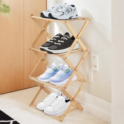 Bambus-Schuhregal schmal 4 Ebenen freistehend 62 cm
