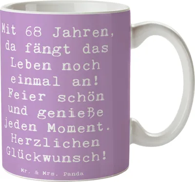 Produktbild von Mr. & Mrs. Panda Kaffeetasse Spruch 68. Geburtstag Freude - Lavendeltraum - Geschenk, Geburtstagsfeier, Happy Birthday, Tasse, Teetasse, Weisheit des Alters, Lebensfreude