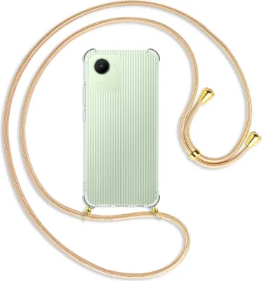Produktbild von Handykette Backcover-Schutzhülle mit Band (Metall goldfarben) für Realme C30, Narzo 50i Prime - Goldkordel