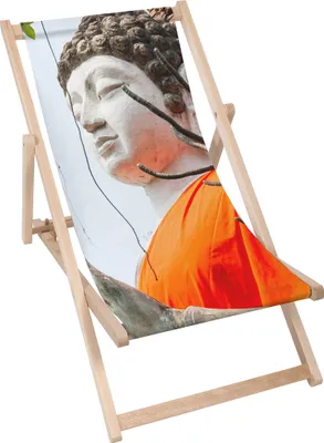 Produktbild von Dreamroots Liegestuhl klappbar Holz, bis zu 130 kg, Sonnenliege klappbar mit 3-stufiger Neigungsregulierung der Rückenlehne, Buddha Statue