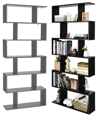 Immagine prodotto di Scaffale a forma di "S" con 6 ripiani, finitura effetto legno, capacità di 20 kg per ripiano