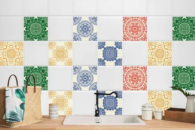 Produktbild von 24 Stück Laminierter Sticker Selbstklebende Wandaufkleber Für Bad Küche Fliesenmandala 20 x 20 cm