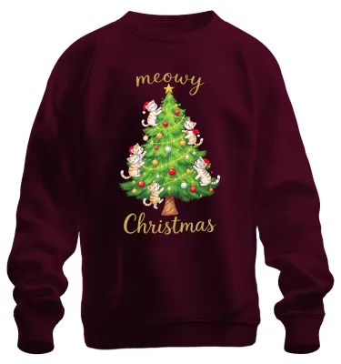 Produktbild von meowy Christmas Katzen Weihnachtsbaum niedlich Sweatshirt Pullover, Burgundy, XXL