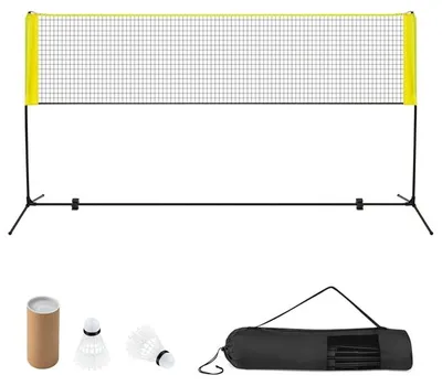 Obrázok produktu pre KOMFOTTEU, skladacie badmintonové sieť, tenisová sieť s nastaviteľnou výškou, tréningová sieť s 2 badmintonovými loptičkami, prenosná športová sieť s taškou na prenášanie, vhodná na použitie v interiéri aj exteriéri