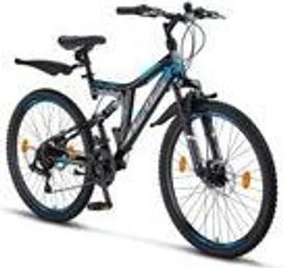 A full-shot of a mountain bike against a white background.