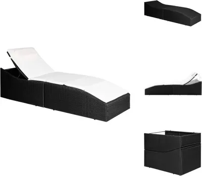 Image de vidaXL Bain de soleil avec coussin en poly rotin noir - Bains de soleil