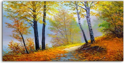 Produktbild von Coloray Canvas 120x60  Wandbild Leinwand Bilder Landschafts Wald Bäume Wald Herbst