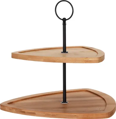Produktbild von Dreieckiger Servierständer mit 2 Ebenen Excellent Houseware, Bambus/Metall, 25x25x23,5 cm, braun
