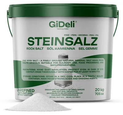 Produktbild von Steinsalz 20kg Fein Natursalz Speisesalz Badesalz Halit Ohne Zusätze GiDeli