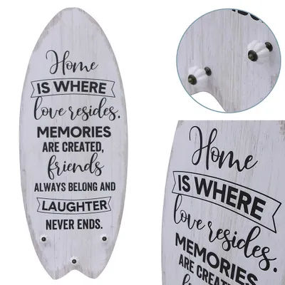 Obrázek produktu pro Mucola, dřevěná nástěnka s 3 háčky na oblečení, shabby chic styl, dekorativní dřevěný panel, obrázek ze dřeva – nápis pro domácnost