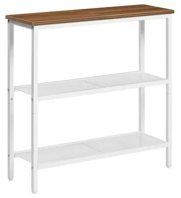 Immagine prodotto di Tavolino consolle stretto con 2 ripiani, dimensioni 75x24x75 cm, colore bianco e noce
