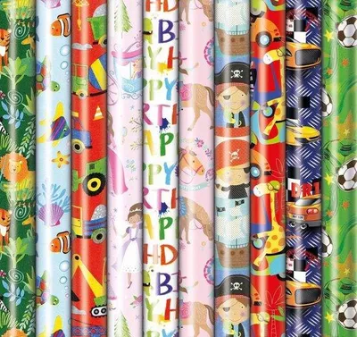 Productafbeelding van Assortiment luxe cadeaupapier inpakpapier voor kinderen 6 - 200 x 70 cm - 10 rollen