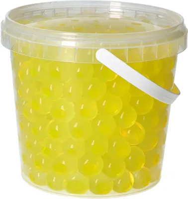 Produktbild von trendfinding 1 Liter Eimer Aqualinos Hydroperlen, Größe 1,5 bis 2,5 cm, Gelb-Orange