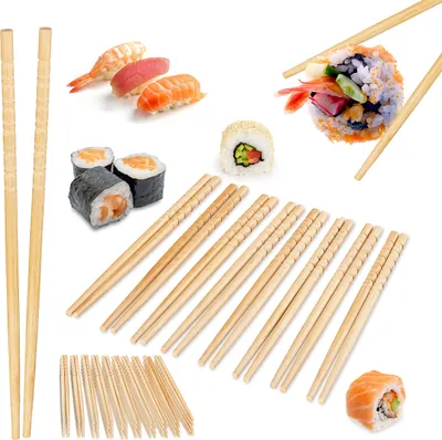 Produktbild von Relaxdays Essstäbchen, 50 Paar, Bambus, Länge: 24 cm, wiederverwendbare Sushistäbchen, chinesische Stäbchen, natur